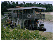 Two-level barge on river