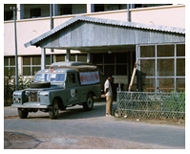 PSCRL jeep ambulance parked in front of hospital