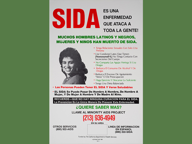 A poster with Spanish text and a portrait of a Latina woman