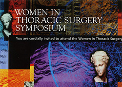 A cover titled “Women in Thoracic Surgery Symposium” with illustrations and image of a Greek female bust