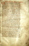 Folio 14 recto from Treatises on Medicine featuring the prologue to Hippocrates' Aphorisms. It is a handwritten page with the first line written in red ink Incip prlog sup afforismos ypoctis which is the shortened form of incipit prologus super aforismos ypocritis or prologue begins upon Hippocrates aphorisms. In the bottom right corner in blue ink the number 14 has been stamped.