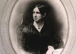 Early photographic portrait of Dorothea Dix, posed seated, in an oval frame.