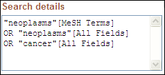 Screen capture of Details of PubMed search for cancer.