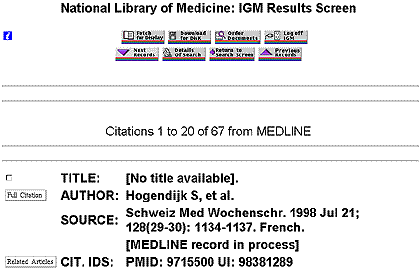 Screen Shot of Internet Grateful Med V2.6 - Results Screen