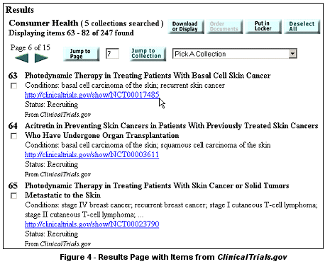 Results Page with Items from ClinicalTrials.gov