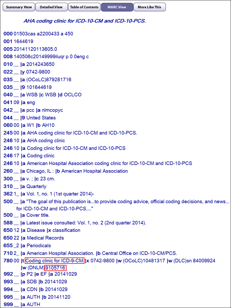 Scroll down to the 780 field in the MARC View.