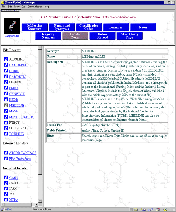 Figure 5 - Locator Codes Page - Locator and Search Information