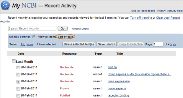 Screen capture of Recent Activity window.