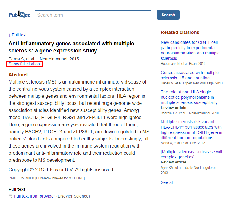 Abstract display with Show full citation link.
