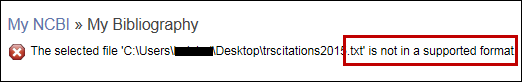 screen shot of Citation format not supported message