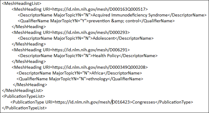 NLM Catalog XML view.