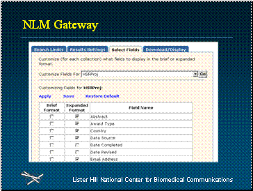 Select Fields options for HSRProj