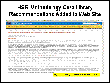 Screen shot of http://www.nlm.nih.gov/nichsr/corelib/hsrmethods.html.