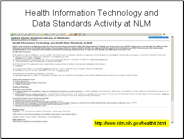 Screen shot of http://www.nlm.nih.gov/healthit.html