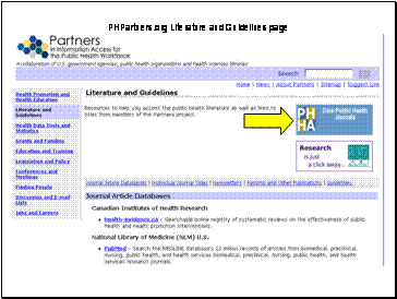 Screen shot of literature and guidelines page, http://phpartners.org/guide.html