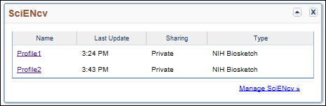 Screen capture of Updated SciENcv portlet.