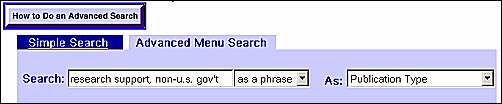 Advanced Menu Search for Publication Type in LocatorPlus.