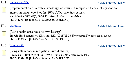 Screen capture of Diacritics displayed in the PubMed Summary Display.