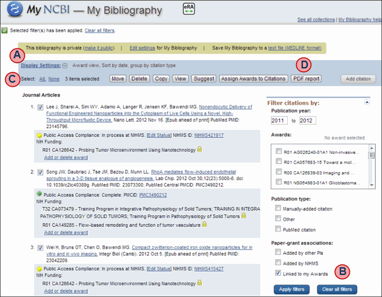 Screen capture of citation display settings menu.