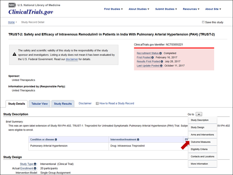 screenshot of the Updated layout of the study record page