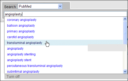 PubMed Autosugguest Display.