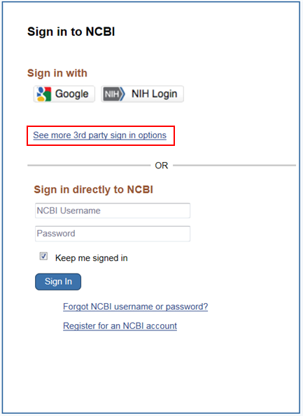 Screen capture of NCBI Sign in page