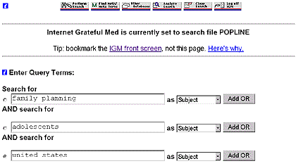 screen shot of Sample POPLINE Search Strategy