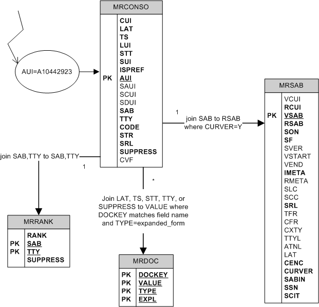 How to find all information associated with a the metadata of a particular atom (AUI value)